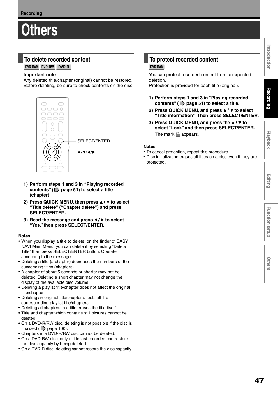 Others | Toshiba DVd Video Recorder D-R4SU User Manual | Page 47 / 131