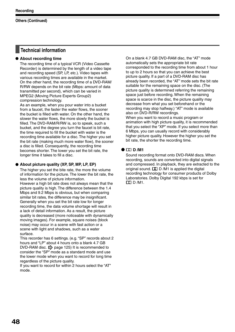 Technical information | Toshiba DVd Video Recorder D-R4SU User Manual | Page 48 / 131