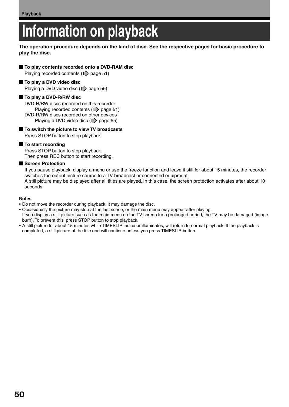 Information on playback | Toshiba DVd Video Recorder D-R4SU User Manual | Page 50 / 131