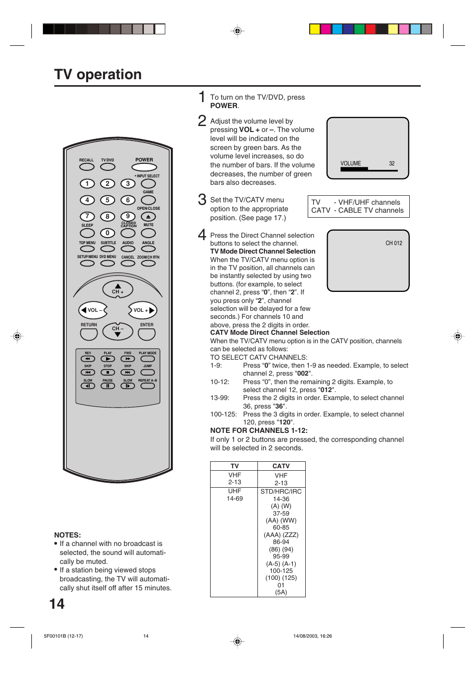 Tv operation | Toshiba MD20FN1/R User Manual | Page 14 / 48