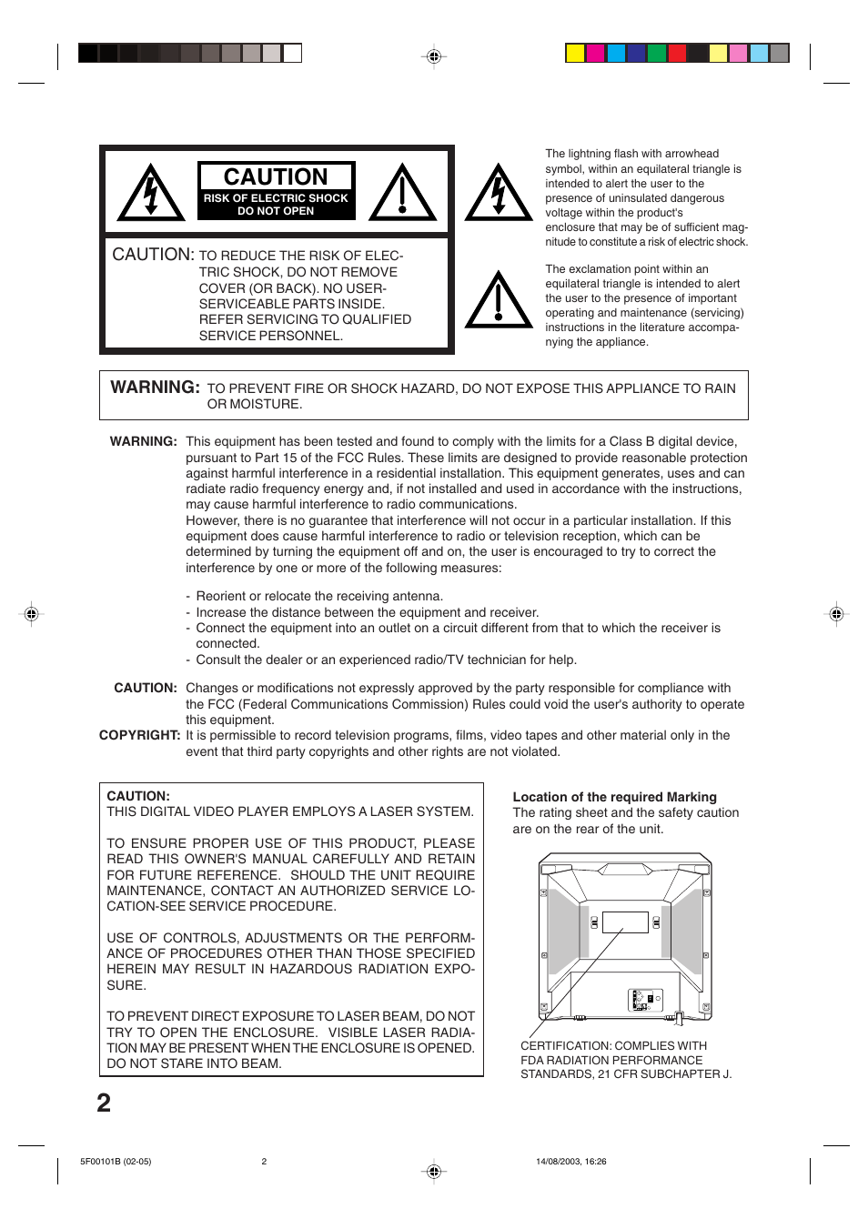 Caution, Warning | Toshiba MD20FN1/R User Manual | Page 2 / 48