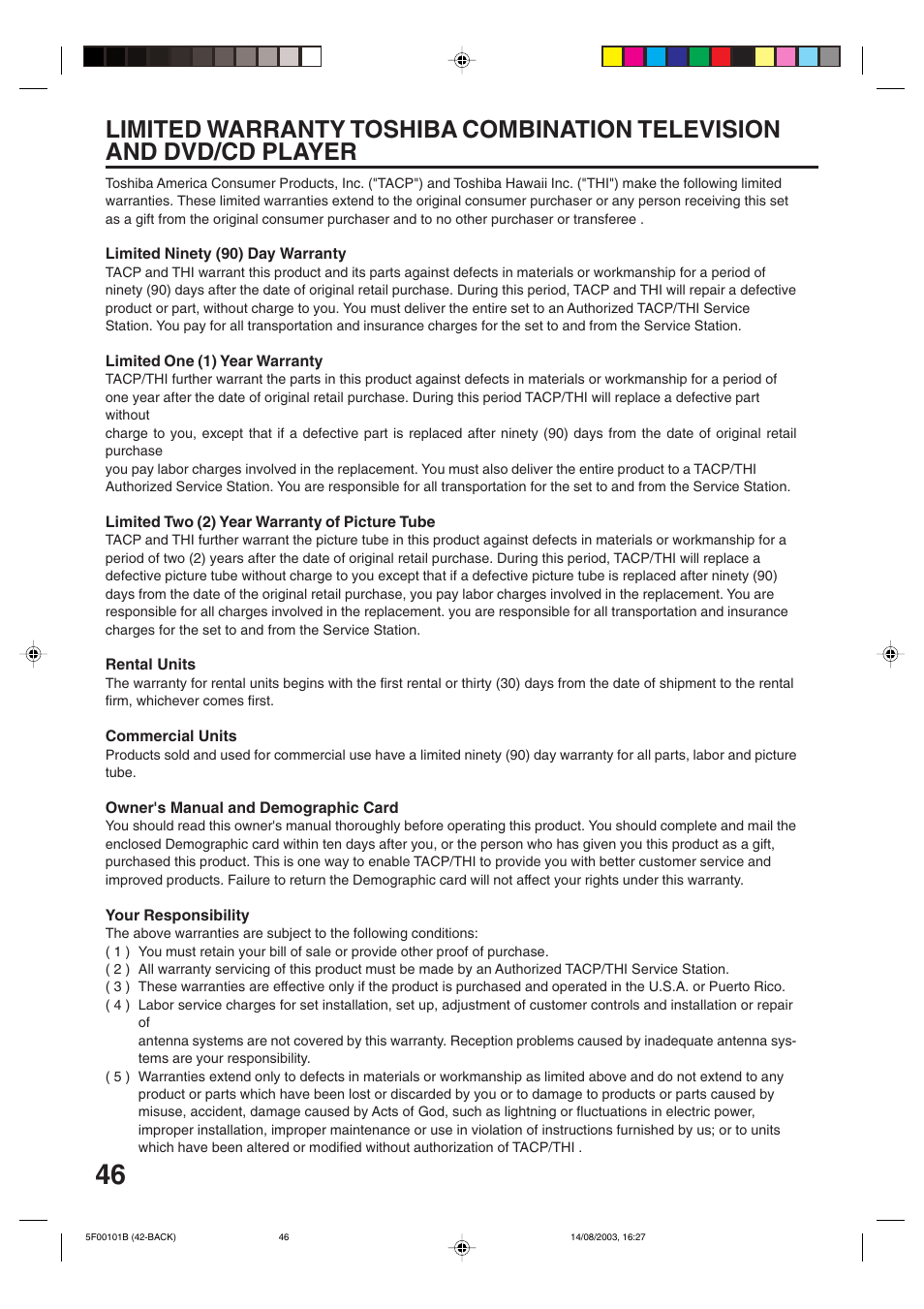 Limited warranty | Toshiba MD20FN1/R User Manual | Page 46 / 48