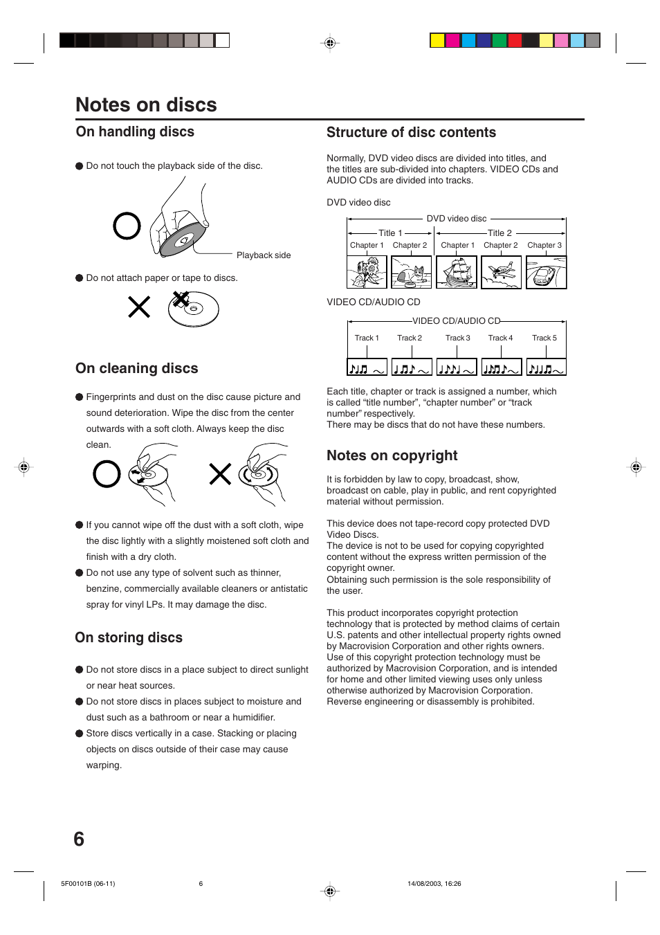 Notes on discs, On handling discs | Toshiba MD20FN1/R User Manual | Page 6 / 48