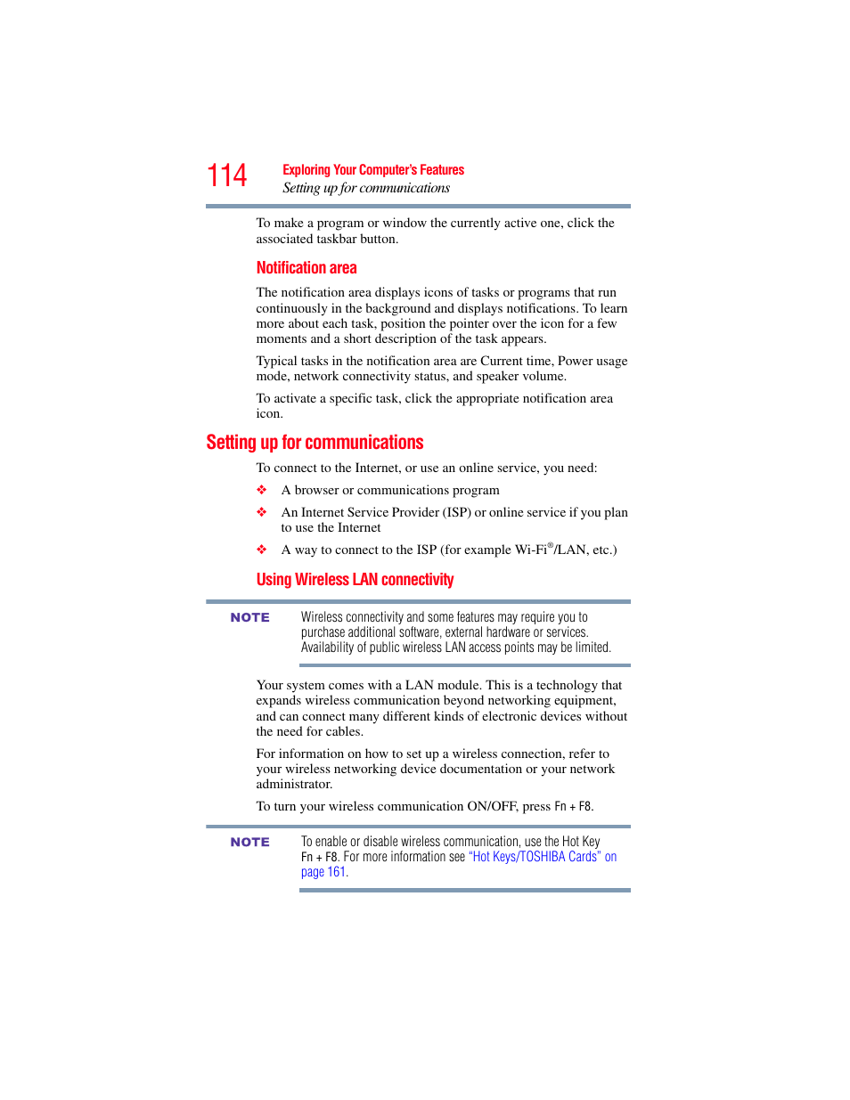 Setting up for communications | Toshiba NB250 User Manual | Page 114 / 197