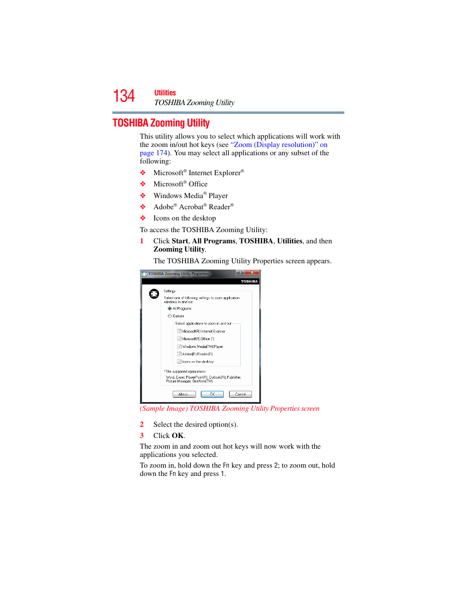 Toshiba zooming utility | Toshiba NB250 User Manual | Page 134 / 197