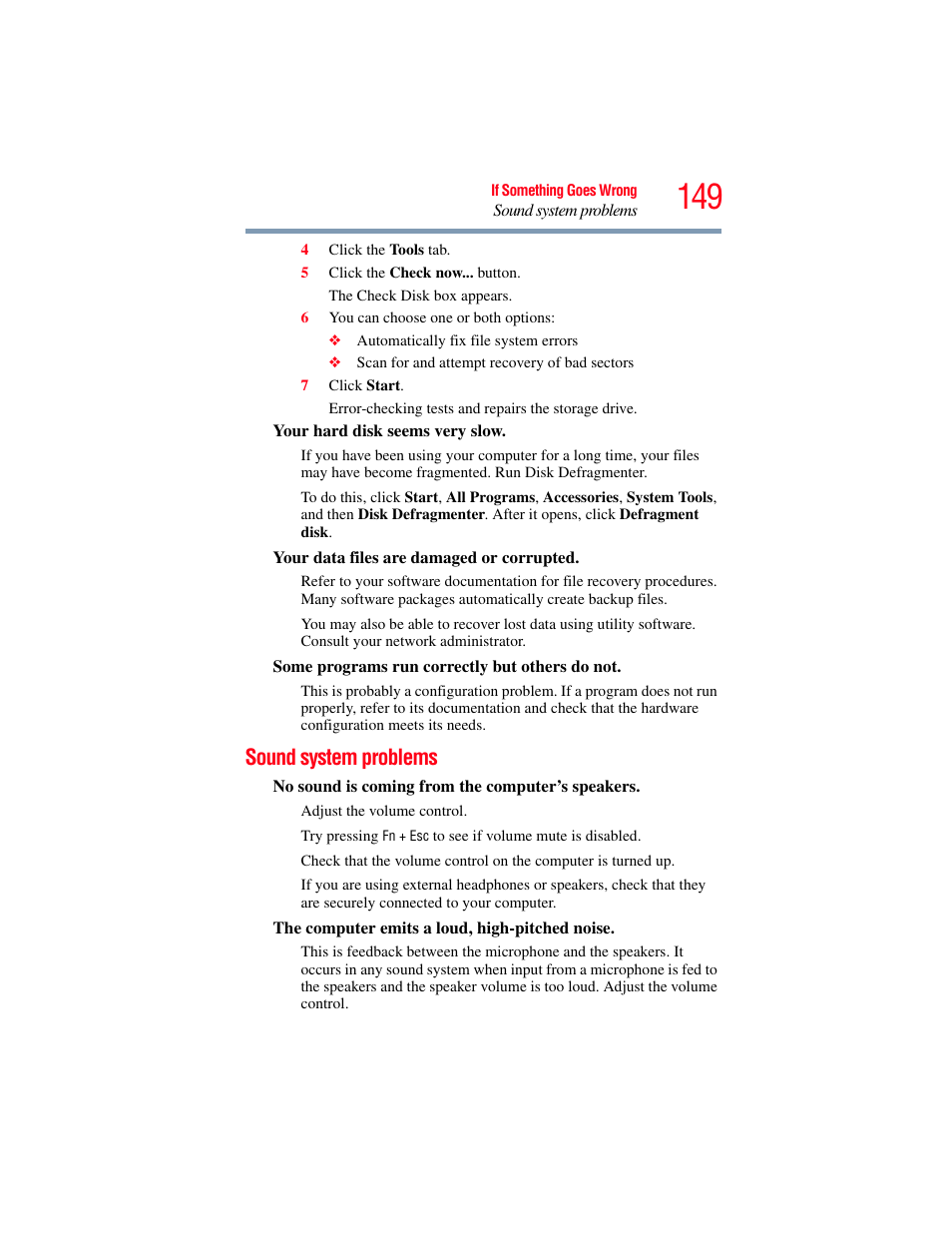 Sound system problems | Toshiba NB250 User Manual | Page 149 / 197