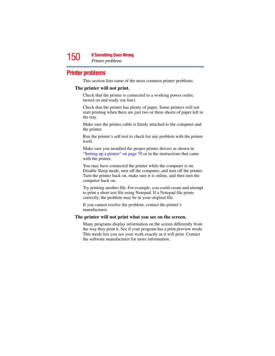 Printer problems | Toshiba NB250 User Manual | Page 150 / 197