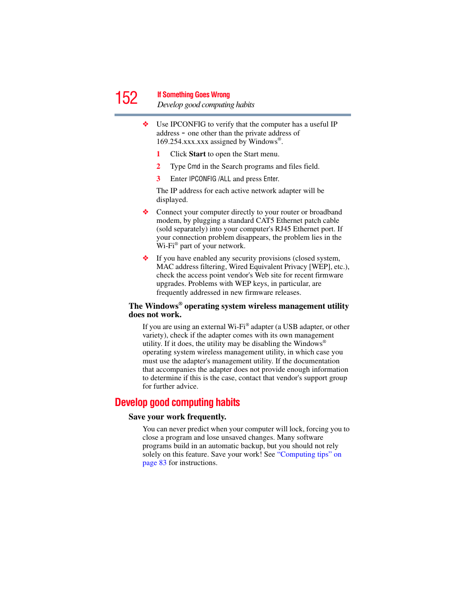 Develop good computing habits | Toshiba NB250 User Manual | Page 152 / 197