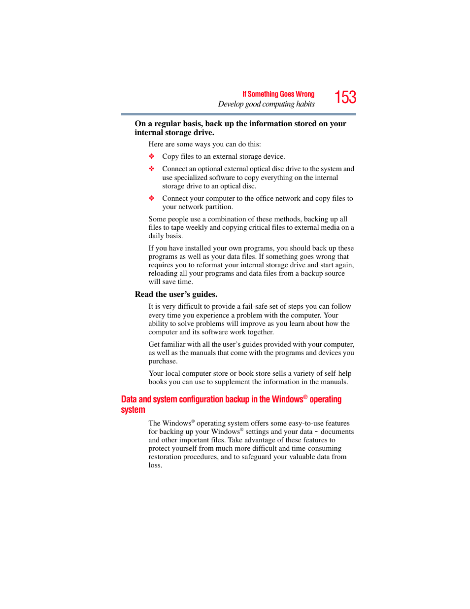 Data and system configuration backup in, The windows, Operating system | Data and system configuration backup in the, Windows | Toshiba NB250 User Manual | Page 153 / 197