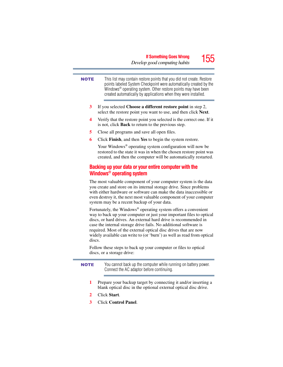 Backing up your data or your entire computer with, The windows | Toshiba NB250 User Manual | Page 155 / 197