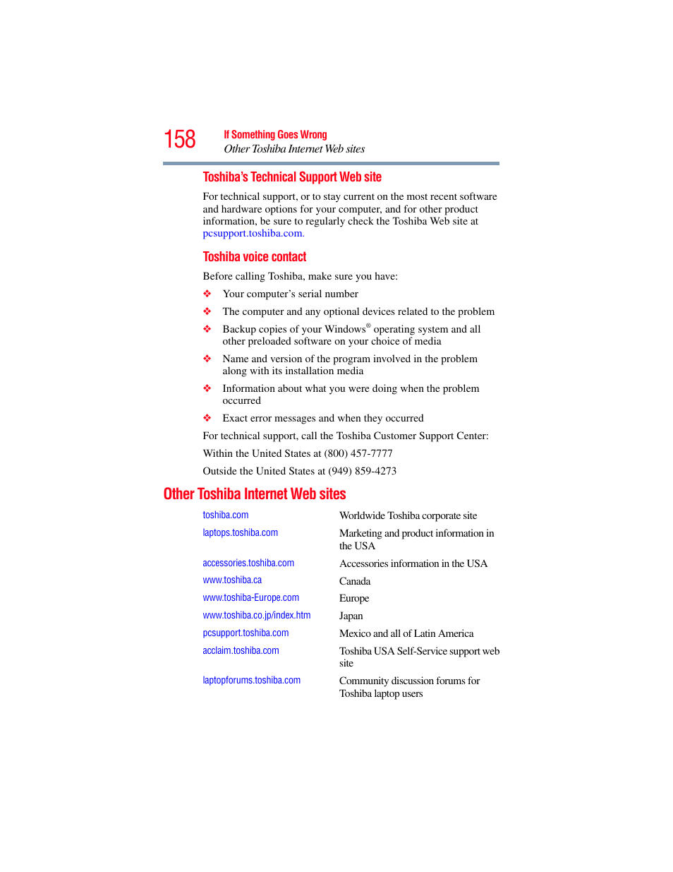 Other toshiba internet web sites | Toshiba NB250 User Manual | Page 158 / 197