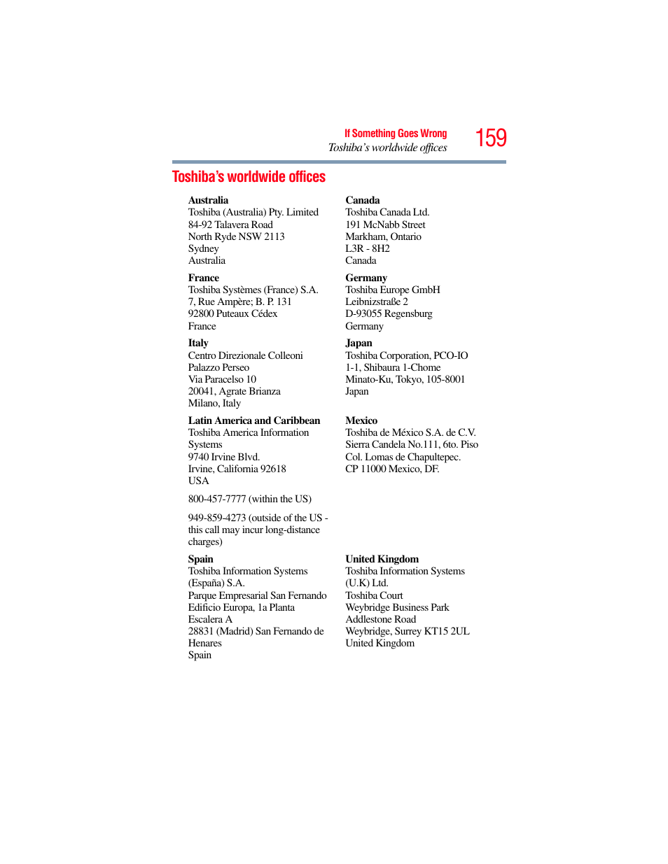 Toshiba’s worldwide offices | Toshiba NB250 User Manual | Page 159 / 197