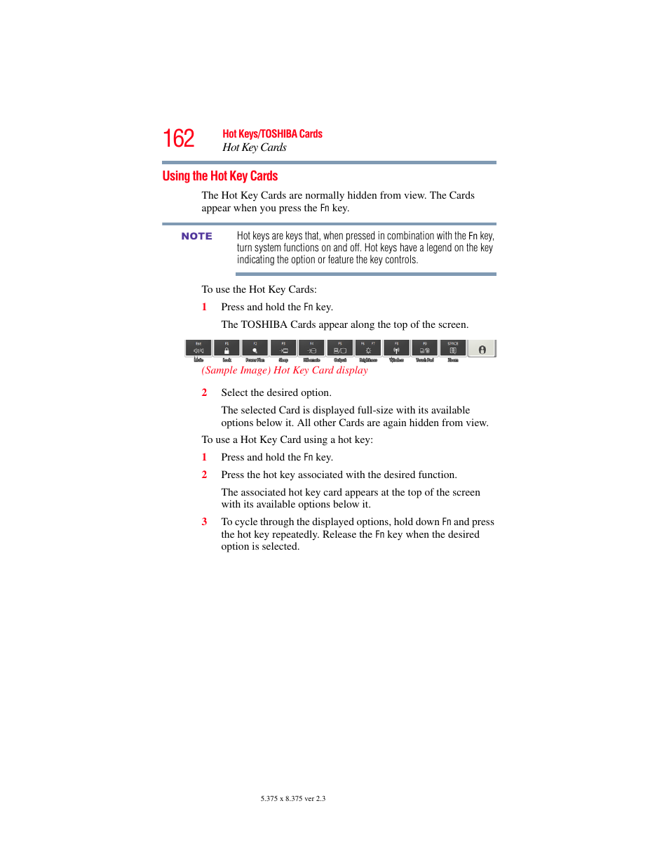 Using the hot key cards | Toshiba NB250 User Manual | Page 162 / 197