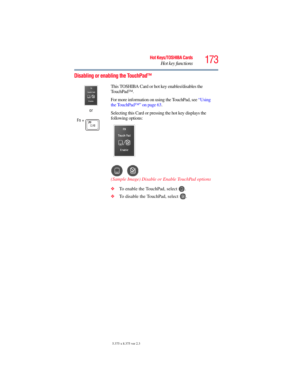 Disabling or enabling the touchpad | Toshiba NB250 User Manual | Page 173 / 197