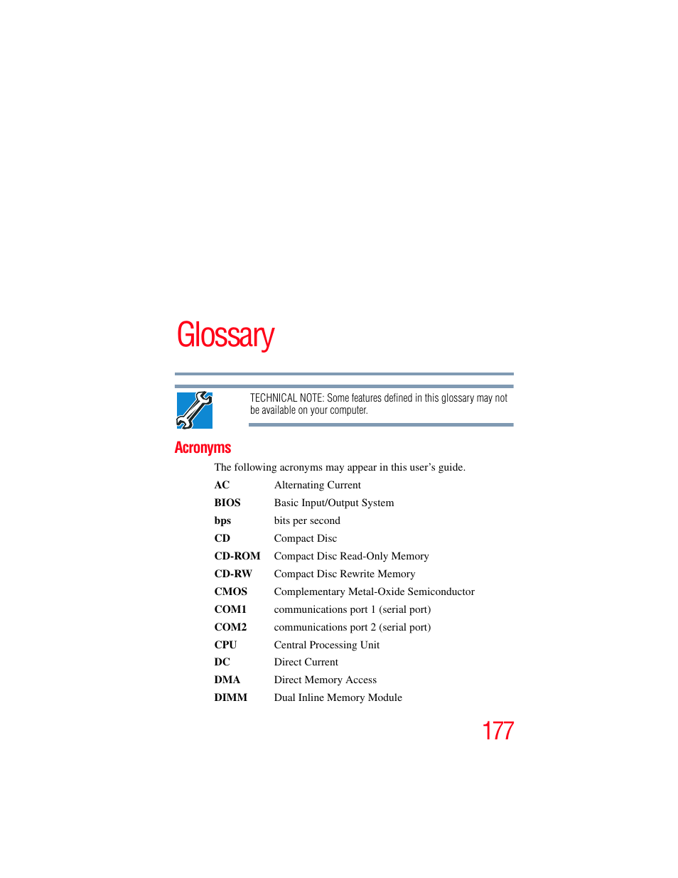 Glossary, Acronyms | Toshiba NB250 User Manual | Page 177 / 197