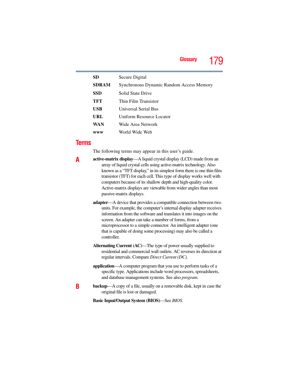 Terms | Toshiba NB250 User Manual | Page 179 / 197