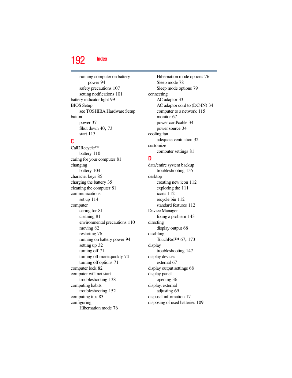 Toshiba NB250 User Manual | Page 192 / 197