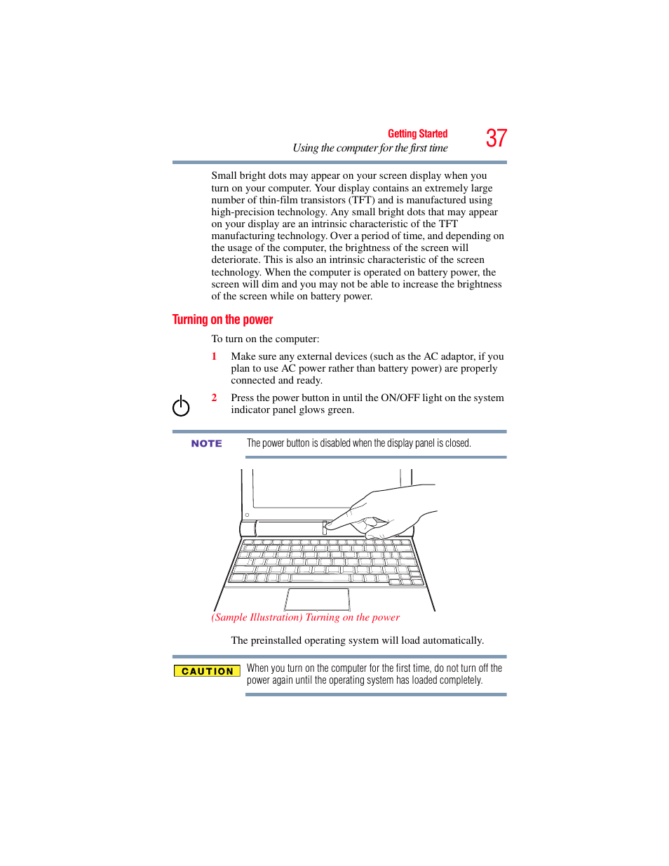 Turning on the power | Toshiba NB250 User Manual | Page 37 / 197