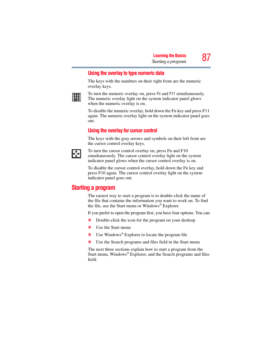 Starting a program | Toshiba NB250 User Manual | Page 87 / 197