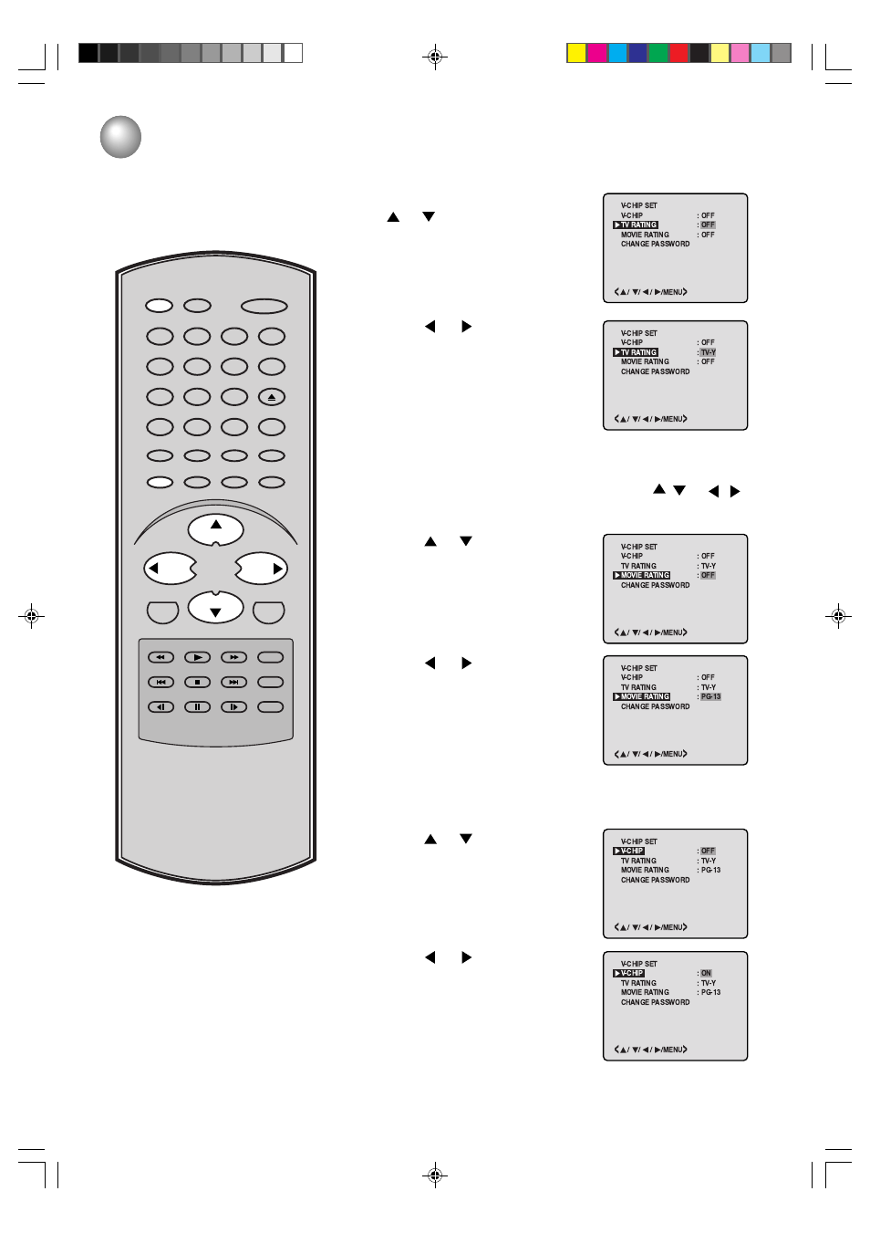 Setting the v-chip, Continued) | Toshiba MD19N3 User Manual | Page 20 / 47