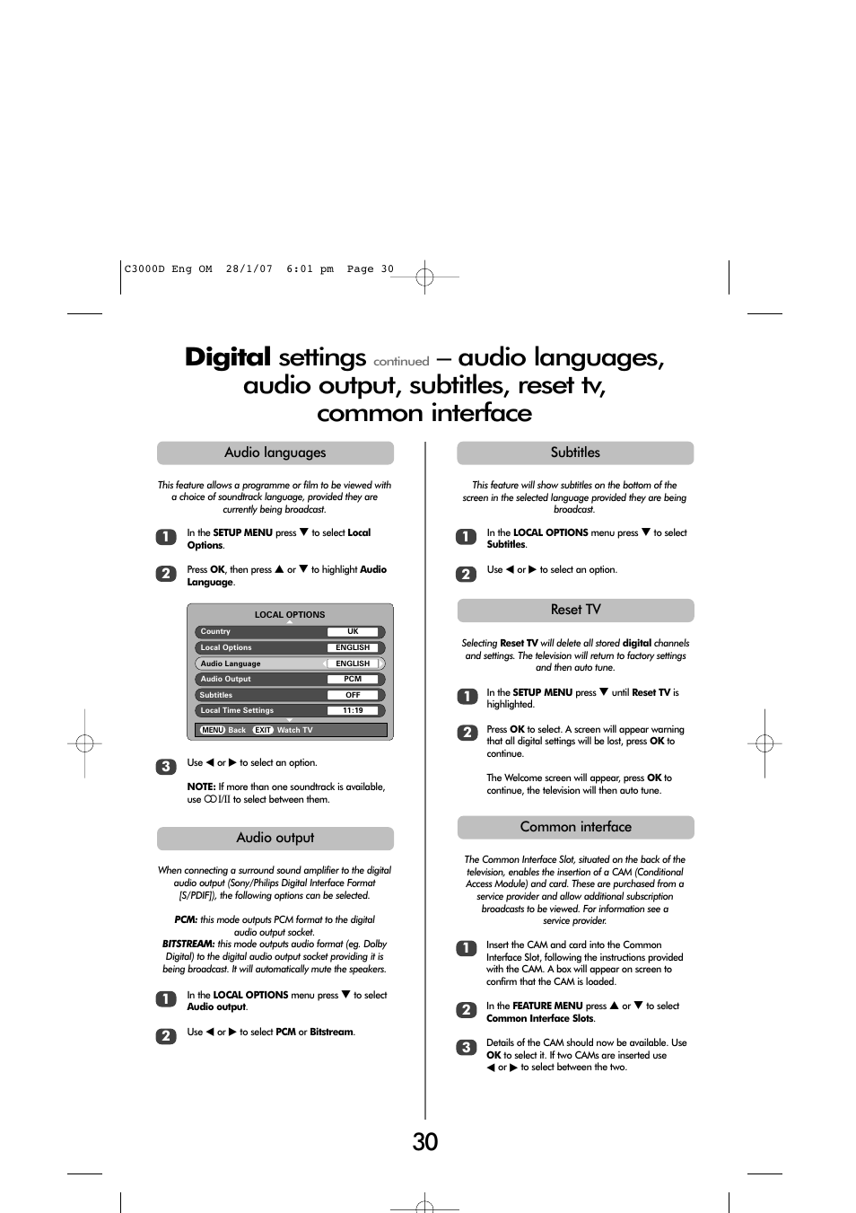 Digital settings | Toshiba 32 60cm User Manual | Page 28 / 40