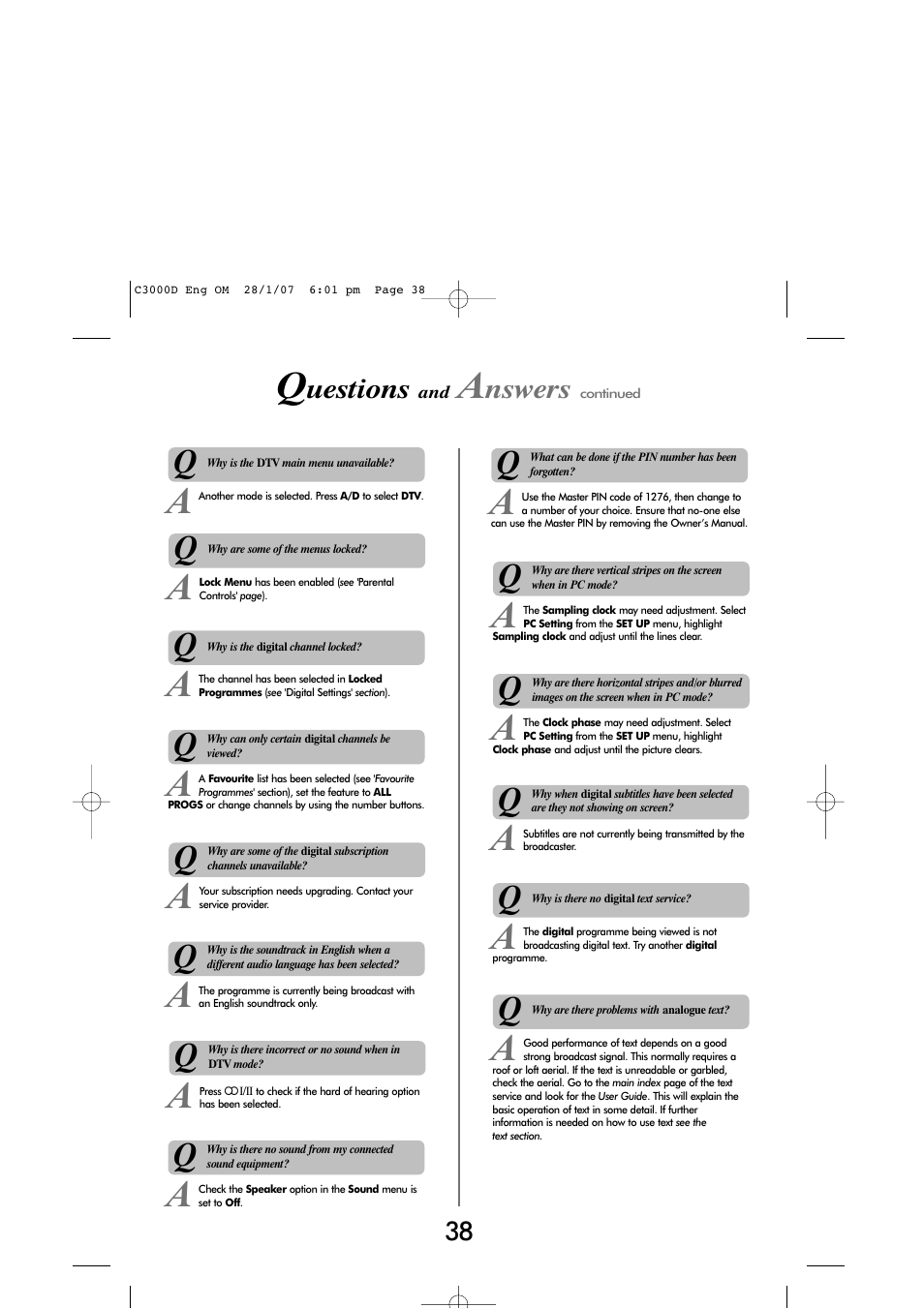 Uestions, Nswers | Toshiba 32 60cm User Manual | Page 36 / 40