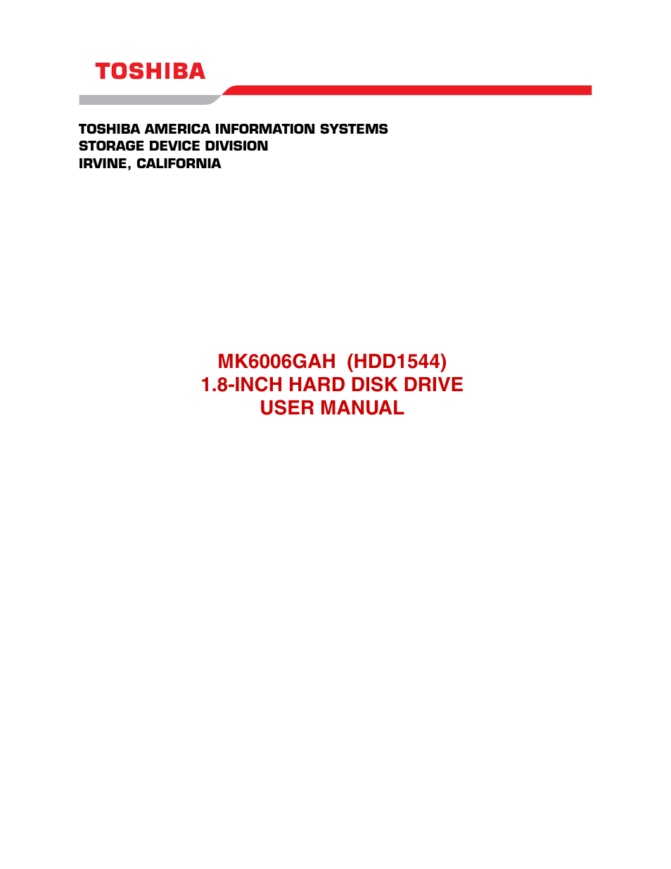 Toshiba 1.8-INCH HARD DISK DRIVE HDD1544 User Manual | 9 pages