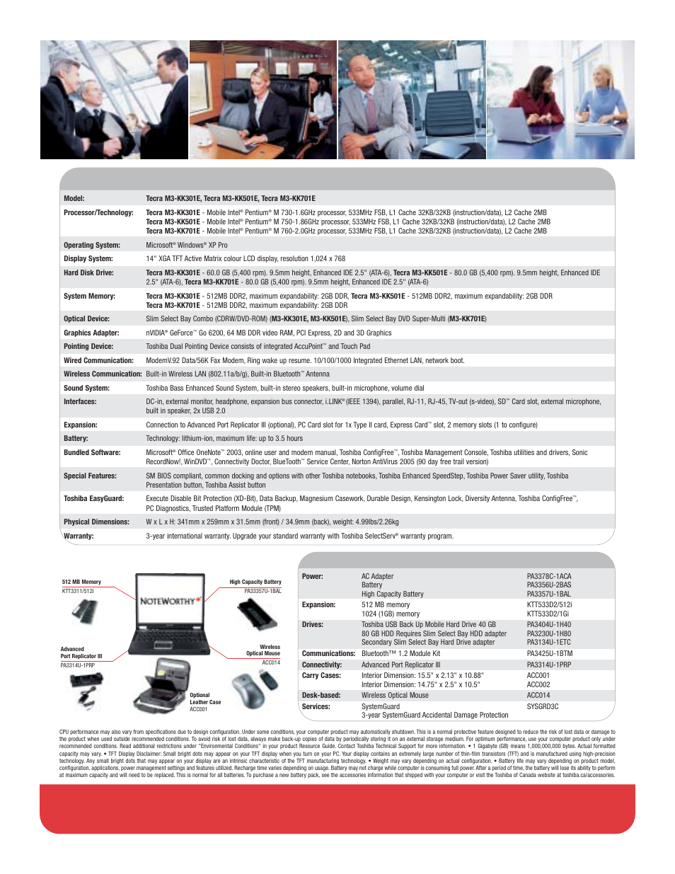 Tecra m3 specifications, Tecra m3 accessories | Toshiba Tecra M3 User Manual | Page 2 / 2