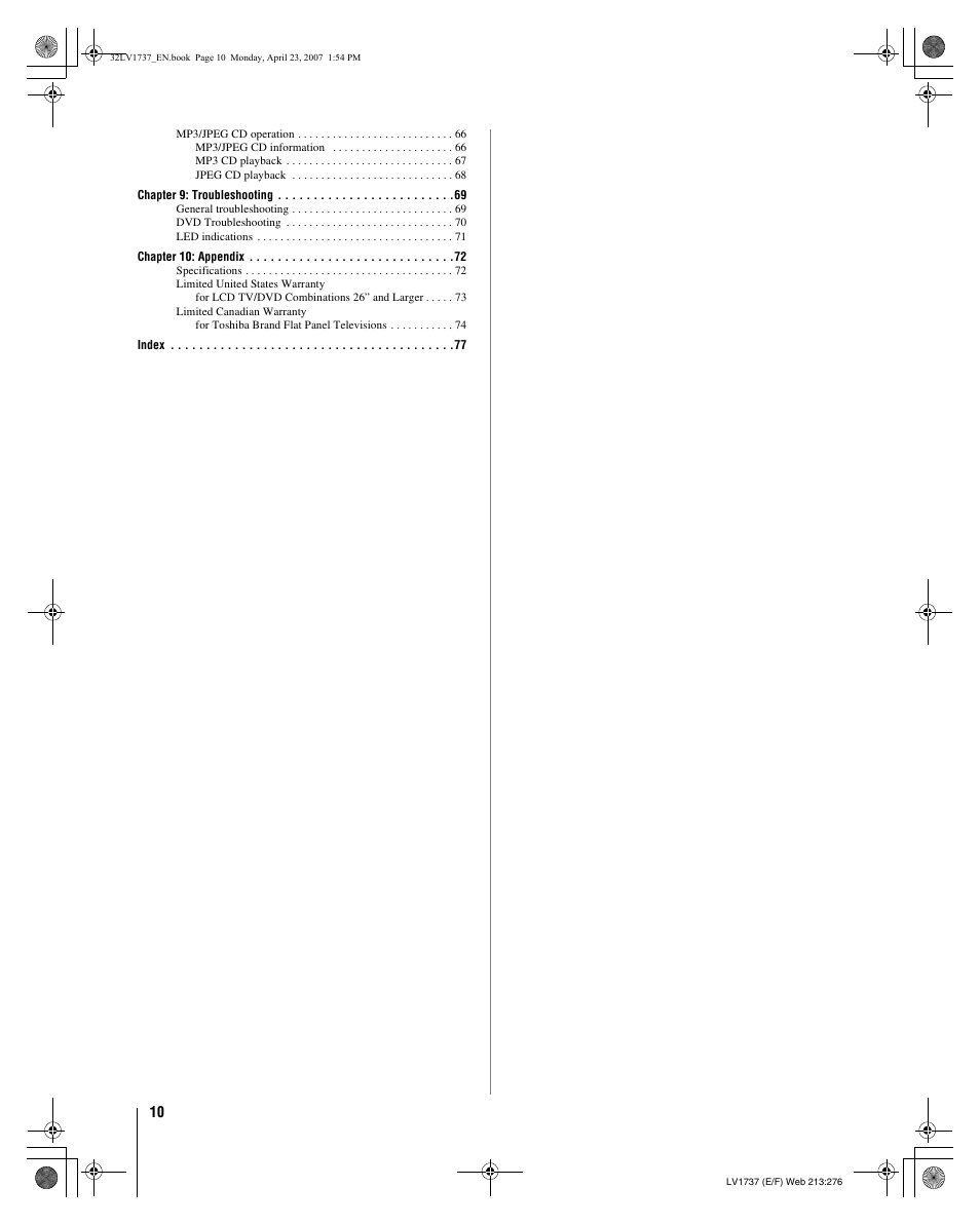 Toshiba 32LV37 User Manual | Page 10 / 78