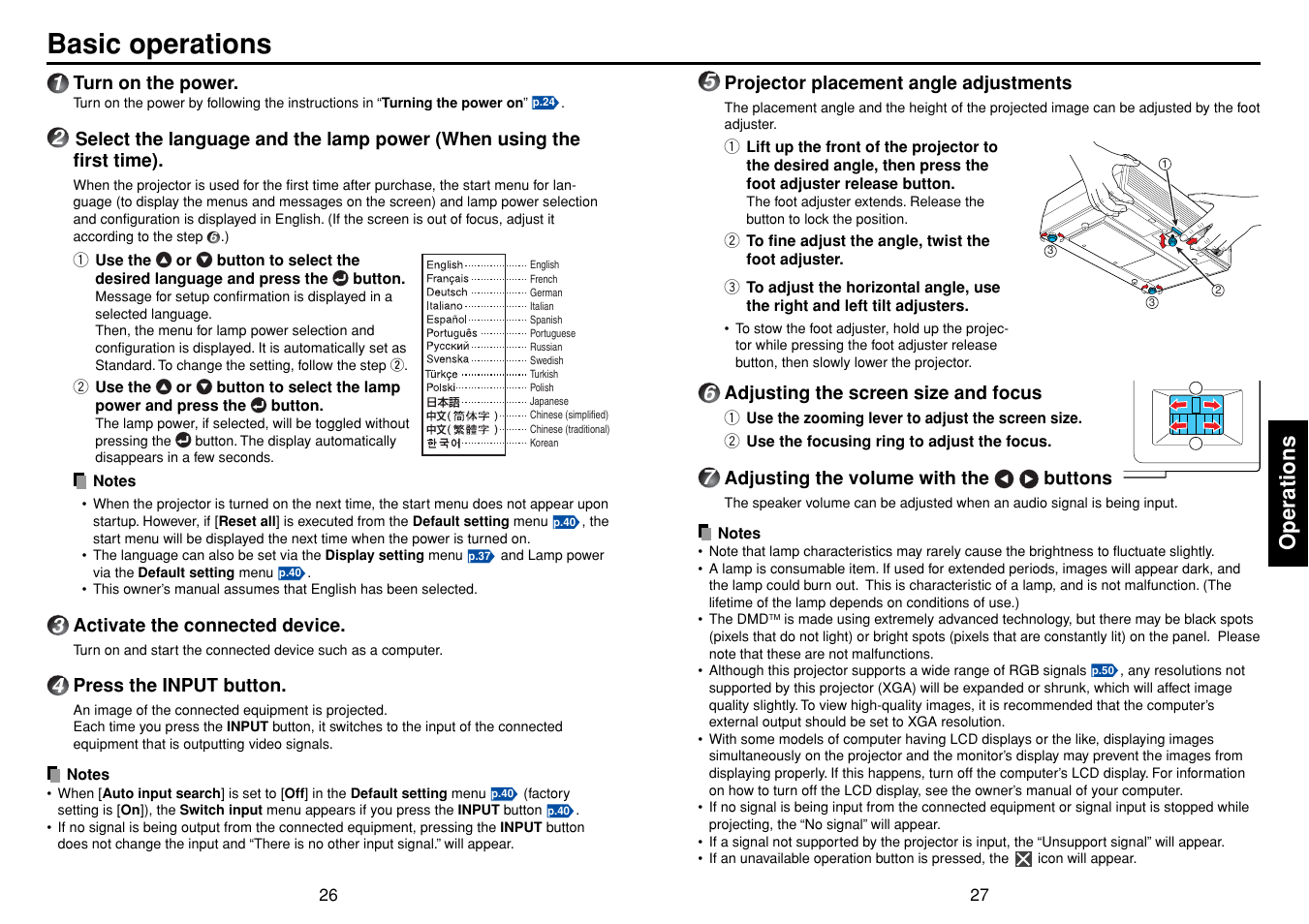 Basic operations, P.27, P.26 | Operations | Toshiba TDP-T95 User Manual | Page 14 / 28