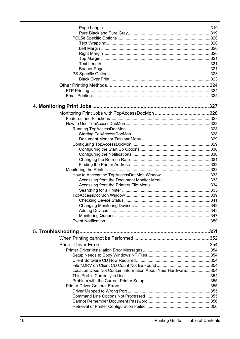 Monitoring print jobs, Troubleshooting | Toshiba ESTUDIO 3511 User Manual | Page 10 / 382