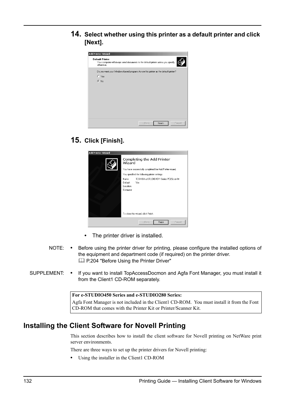 Installing the client software for novell printing | Toshiba ESTUDIO 3511 User Manual | Page 132 / 382