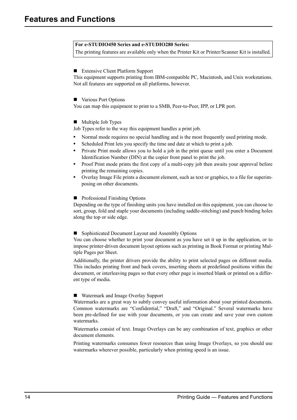 Features and functions | Toshiba ESTUDIO 3511 User Manual | Page 14 / 382