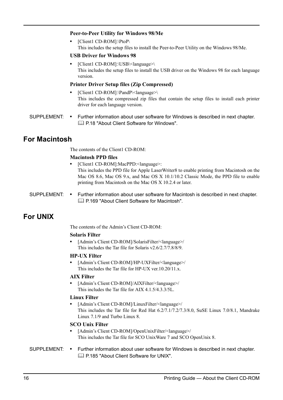 For macintosh, For unix, For macintosh for unix | Toshiba ESTUDIO 3511 User Manual | Page 16 / 382
