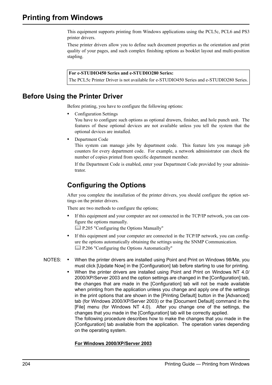 Printing from windows, Before using the printer driver, Configuring the options | P.204 "before using the printer driver | Toshiba ESTUDIO 3511 User Manual | Page 204 / 382