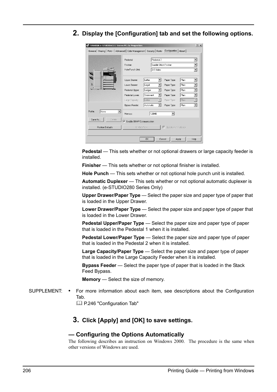 Configuring the options automatically, P.206 "configuring the options automatically | Toshiba ESTUDIO 3511 User Manual | Page 206 / 382