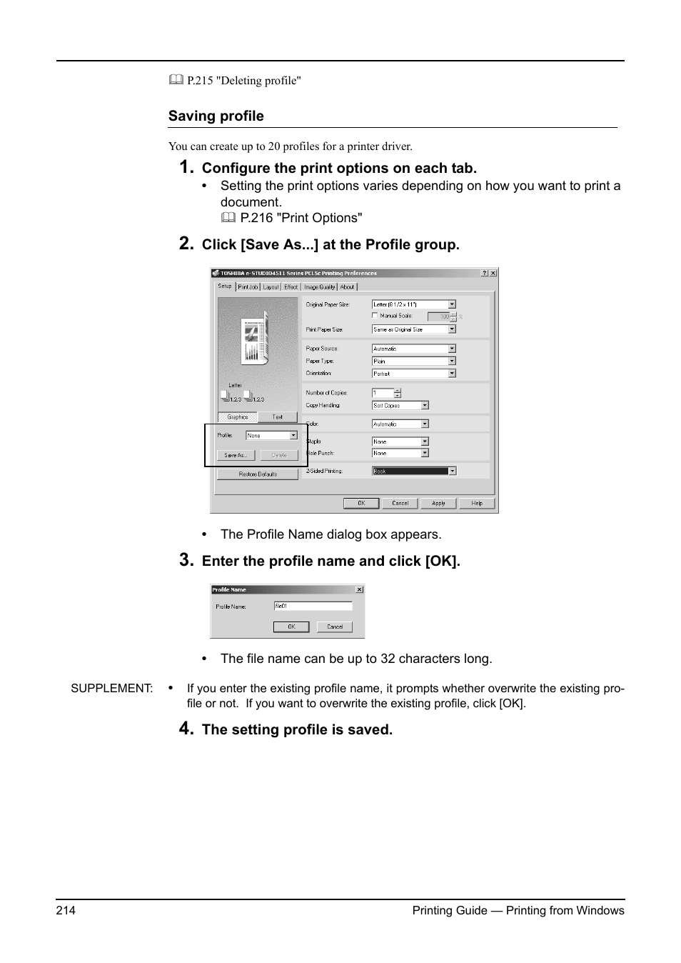P.214 "saving profile | Toshiba ESTUDIO 3511 User Manual | Page 214 / 382