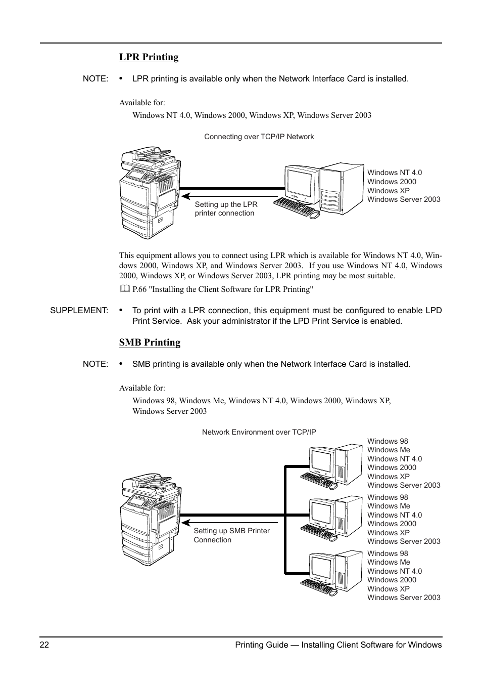 Lpr printing, Smb printing | Toshiba ESTUDIO 3511 User Manual | Page 22 / 382