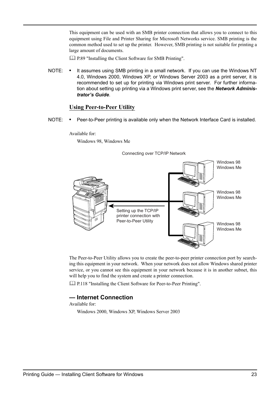 Internet connection, P.23 "internet connection, Using peer-to-peer utility | Toshiba ESTUDIO 3511 User Manual | Page 23 / 382