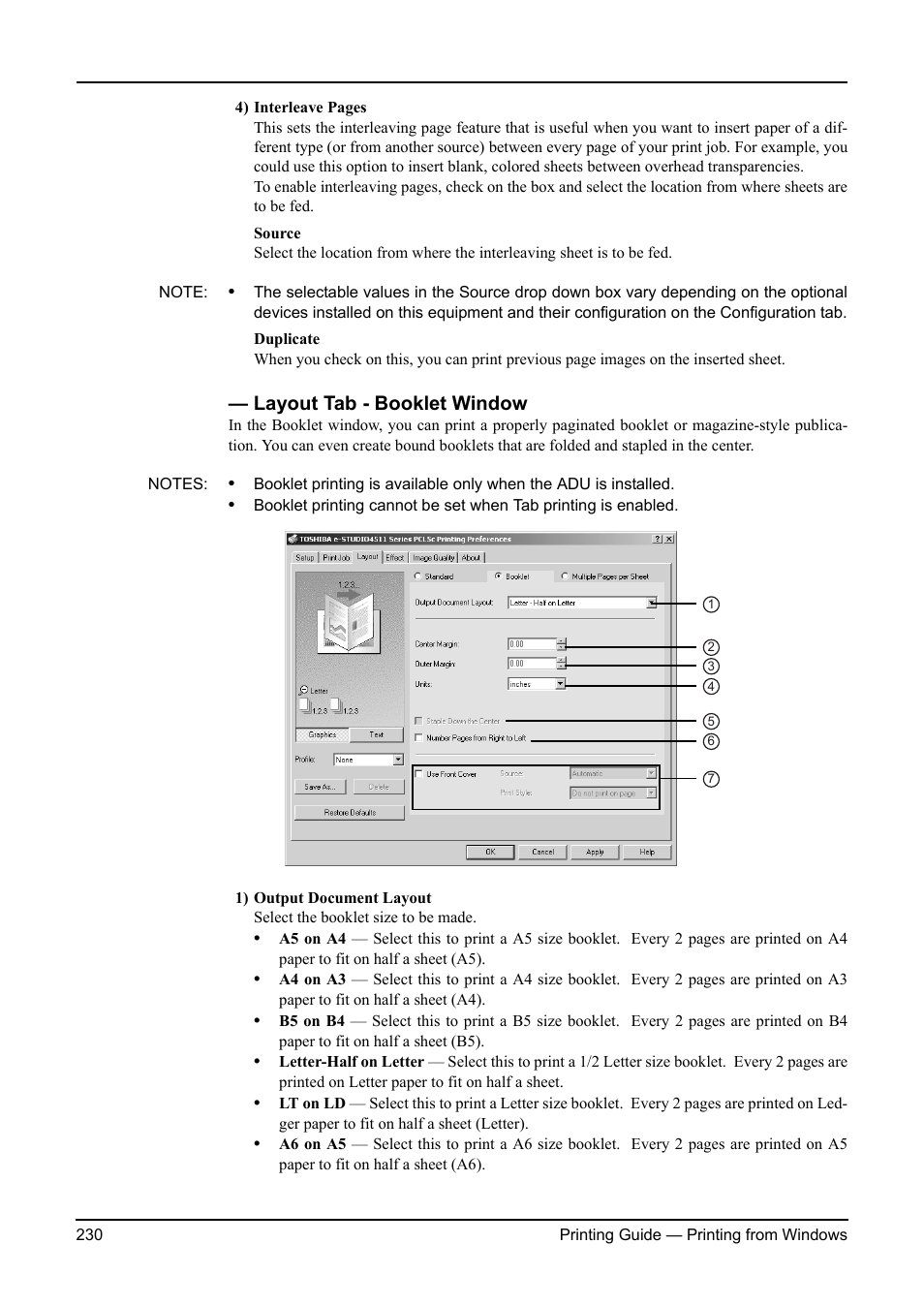Layout tab - booklet window, P.230 "layout tab - booklet window | Toshiba ESTUDIO 3511 User Manual | Page 230 / 382
