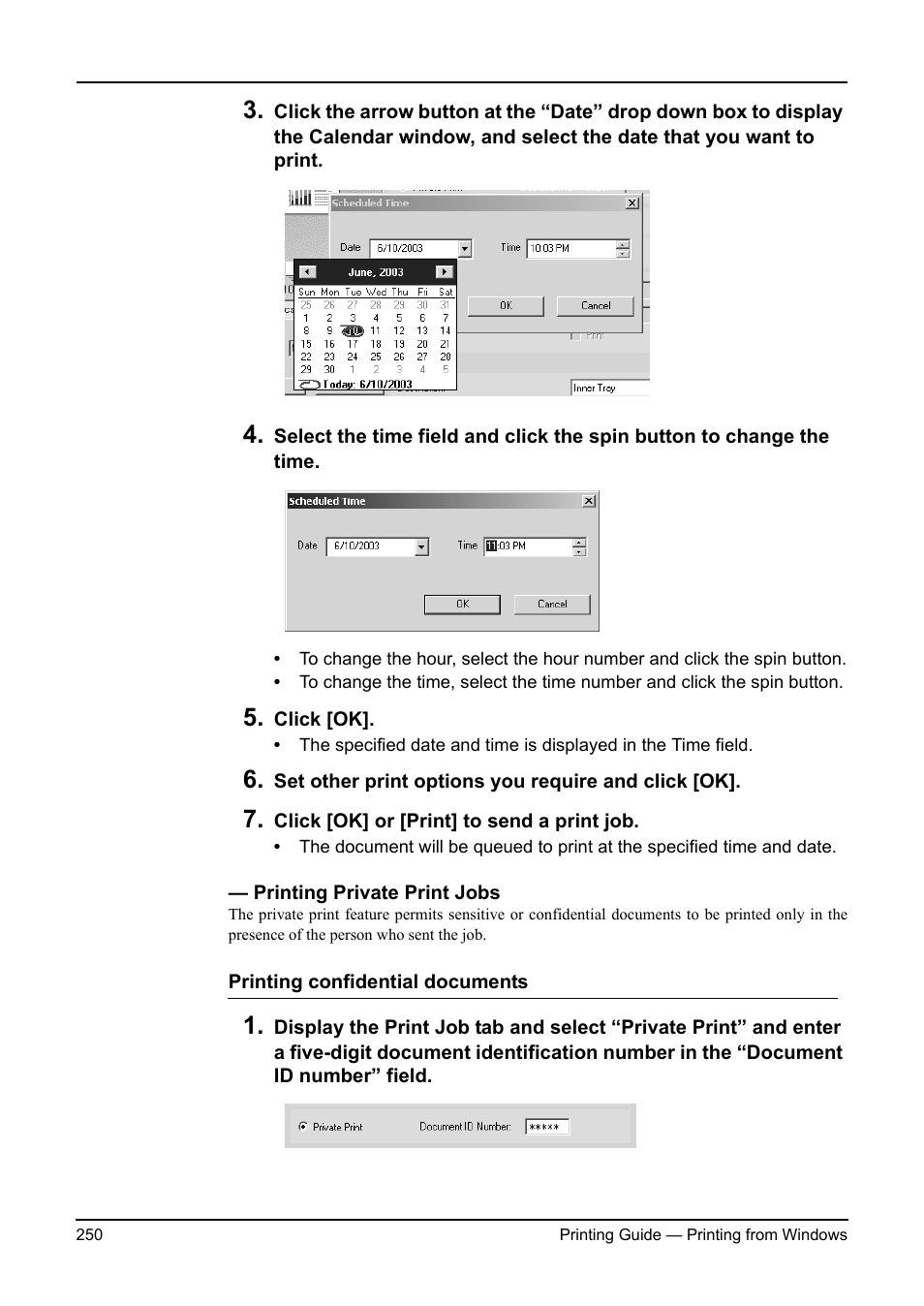 Printing private print jobs | Toshiba ESTUDIO 3511 User Manual | Page 250 / 382