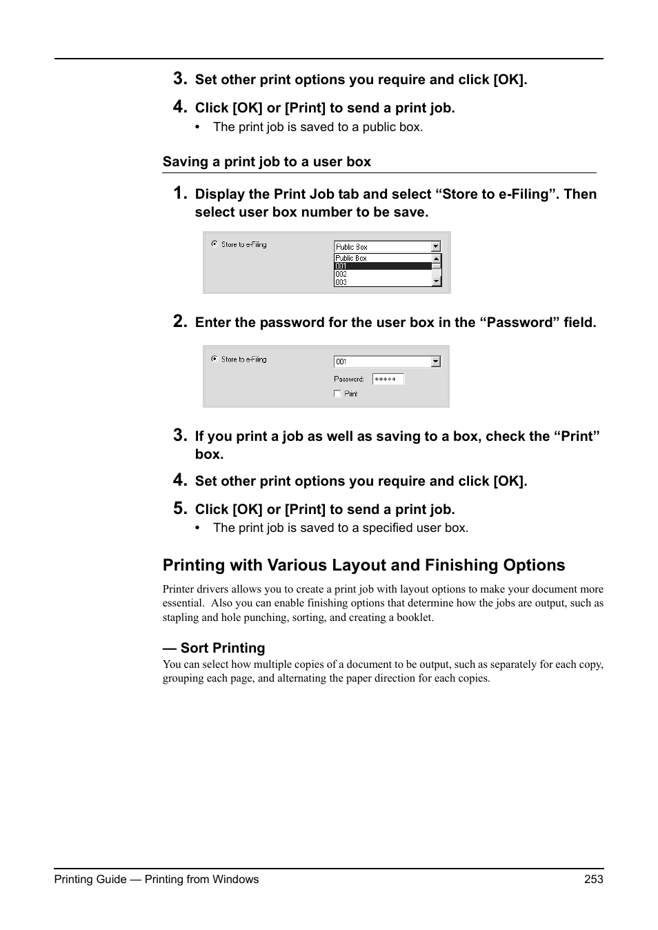 Printing with various layout and finishing options, Sort printing | Toshiba ESTUDIO 3511 User Manual | Page 253 / 382