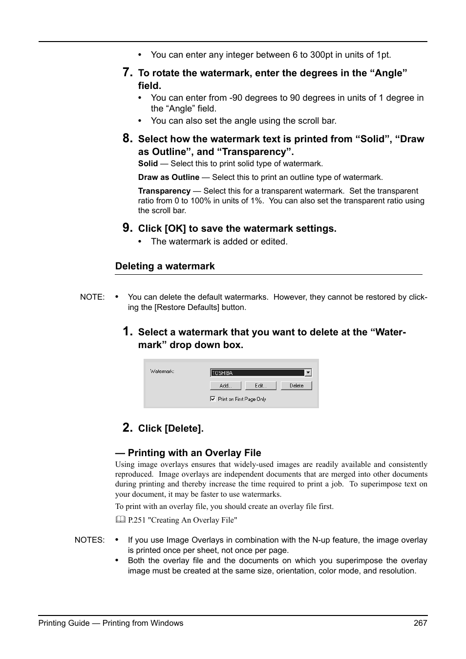 Printing with an overlay file | Toshiba ESTUDIO 3511 User Manual | Page 267 / 382