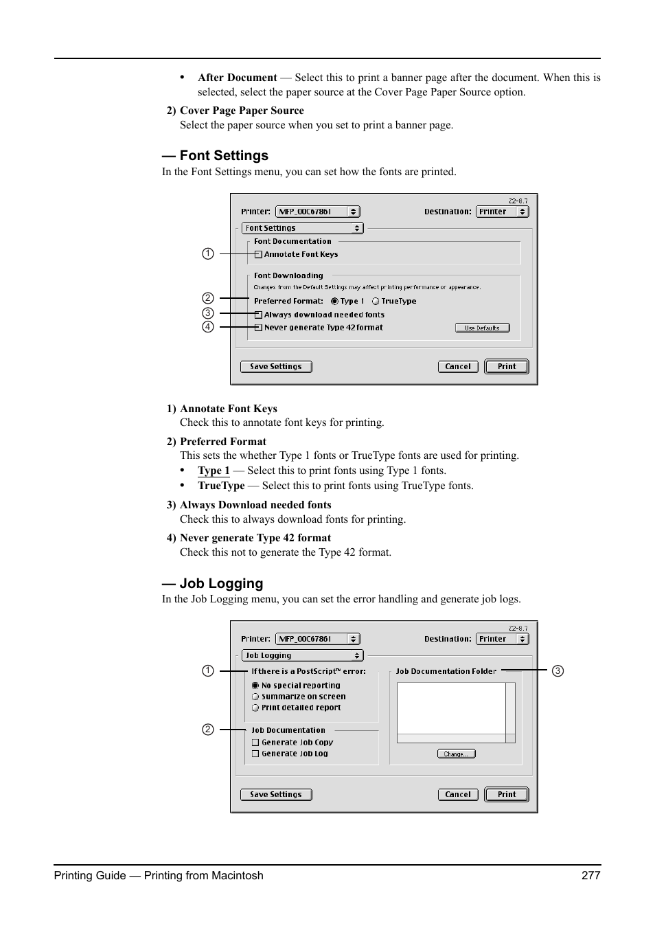 Font settings, Job logging, Font settings job logging | Toshiba ESTUDIO 3511 User Manual | Page 277 / 382