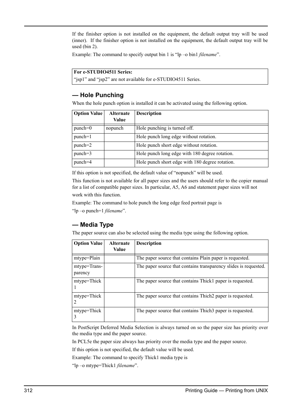 Hole punching, Media type, Hole punching media type | Toshiba ESTUDIO 3511 User Manual | Page 312 / 382