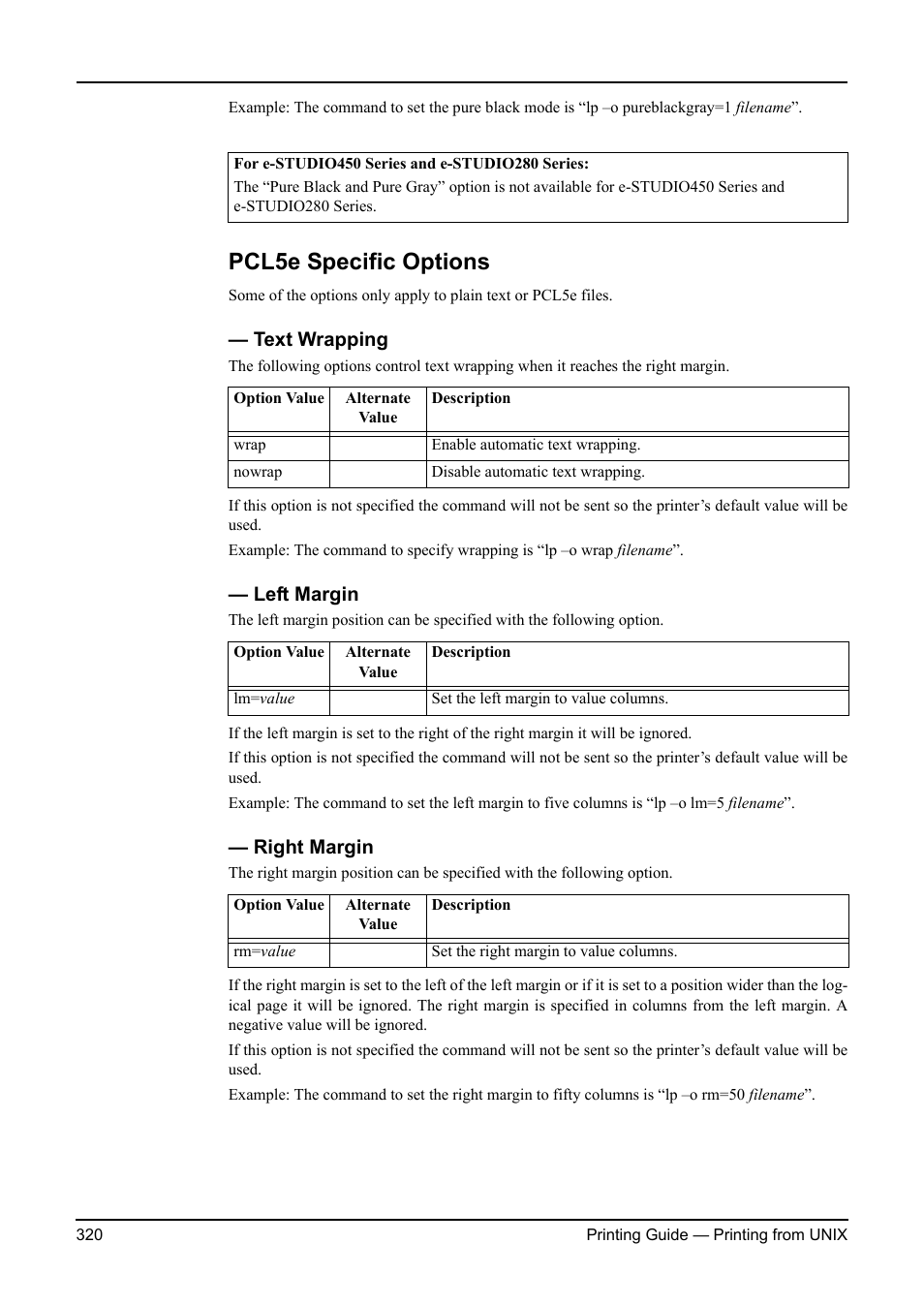 Pcl5e specific options, Text wrapping, Left margin | Right margin, Text wrapping left margin right margin | Toshiba ESTUDIO 3511 User Manual | Page 320 / 382