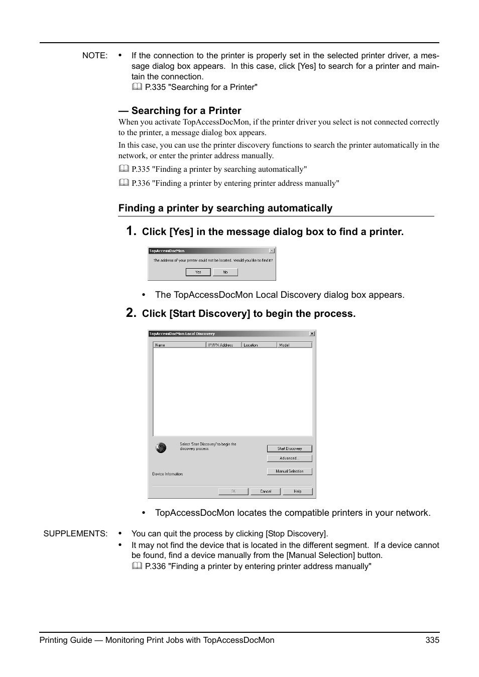 Searching for a printer, P.335 "searching for a printer | Toshiba ESTUDIO 3511 User Manual | Page 335 / 382