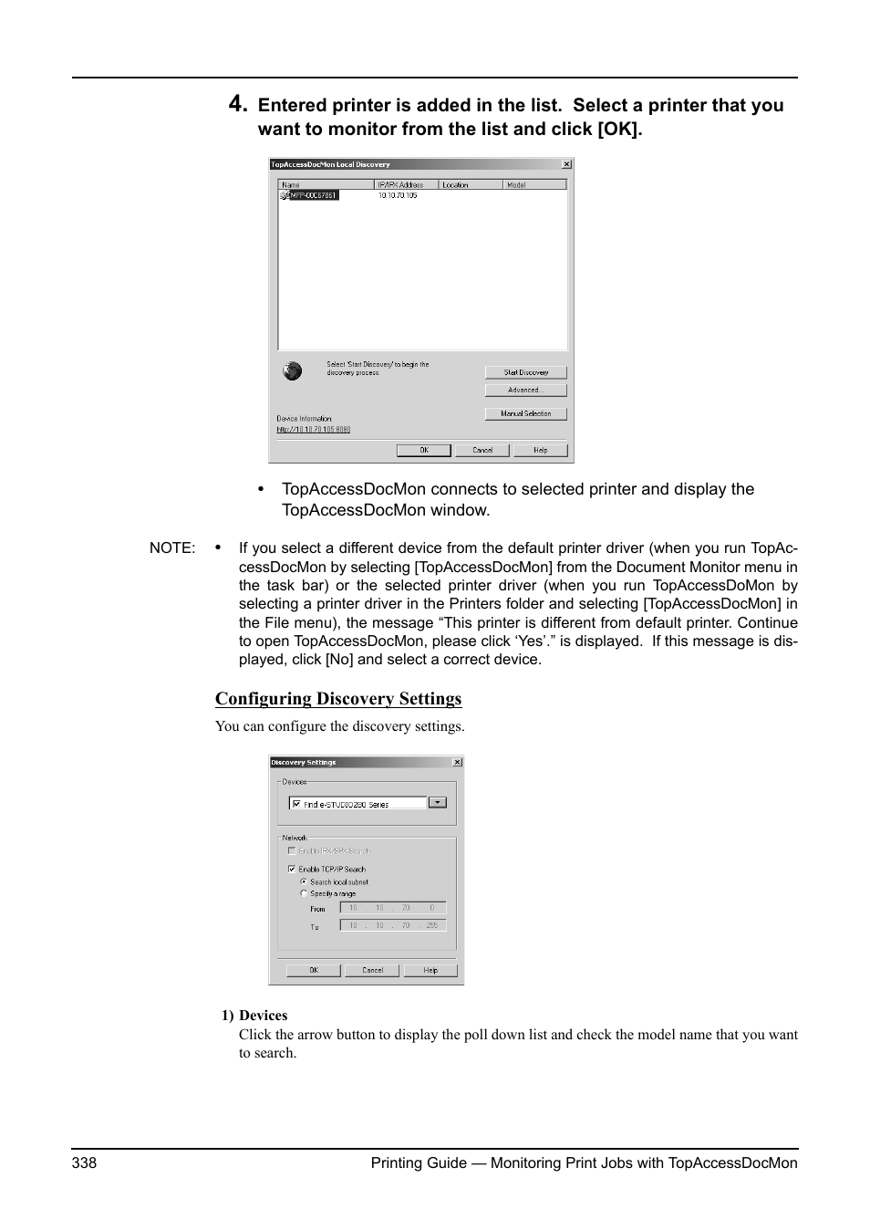 P.338 "configuring discovery settings | Toshiba ESTUDIO 3511 User Manual | Page 338 / 382