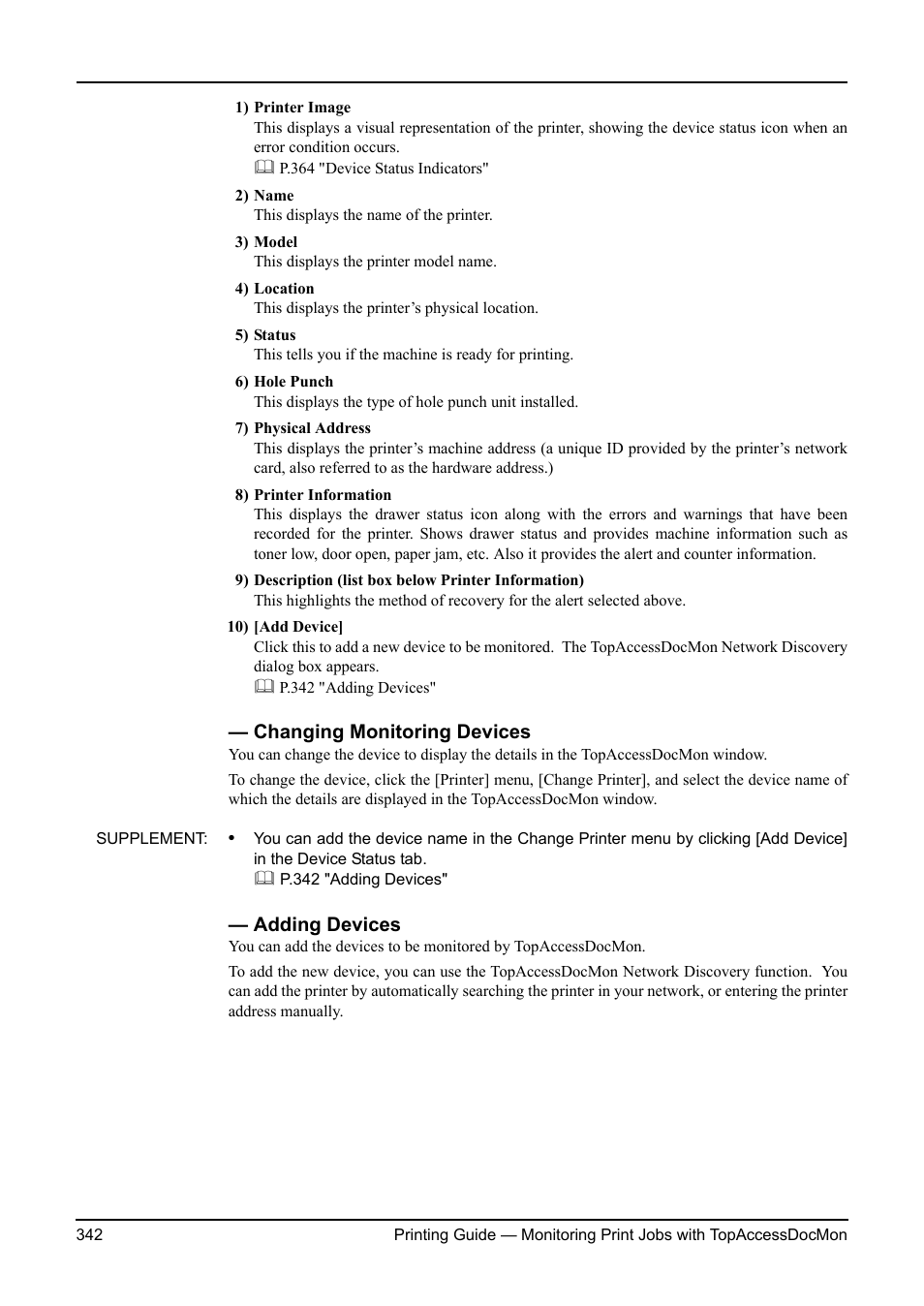 Changing monitoring devices, Adding devices, Changing monitoring devices adding devices | Toshiba ESTUDIO 3511 User Manual | Page 342 / 382