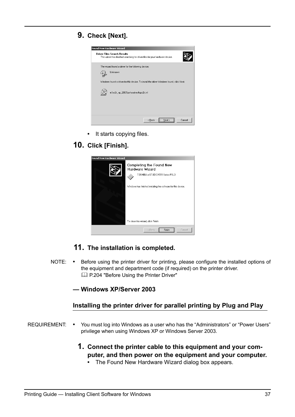 Windows xp/server 2003, P.37 "windows xp/server 2003 | Toshiba ESTUDIO 3511 User Manual | Page 37 / 382